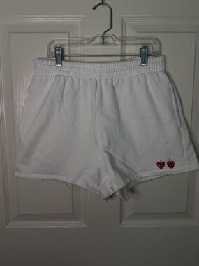 Victoria's Secret White Elastic Waist Shorts with Red Strawberry Detail